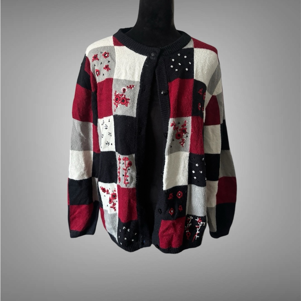 Vintage Graff Patchwork Cardigan with Floral Accents